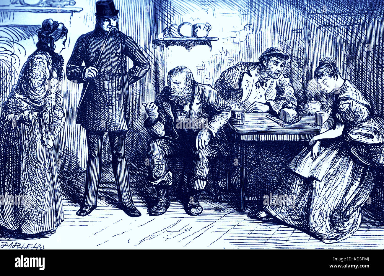Bleak House di Charles Dickens. La didascalia è:'in the Brickmaker's Cottage.' CD: Romanziere inglese, 7 febbraio 1812 – 9 giugno 1870. Foto Stock