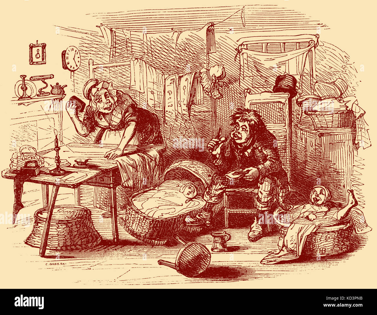 Charles Dickens 'The Old Curiosity Shop'. Pubblicato per la prima volta nel 1841. Descrizione della scena: Kit a casa. Capitolo dieci. Illustrazione di Hablot K Browne ' Phiz' (1815-1882). CD: Romanziere inglese 7 febbraio 1812 – 9 giugno 1870 Foto Stock