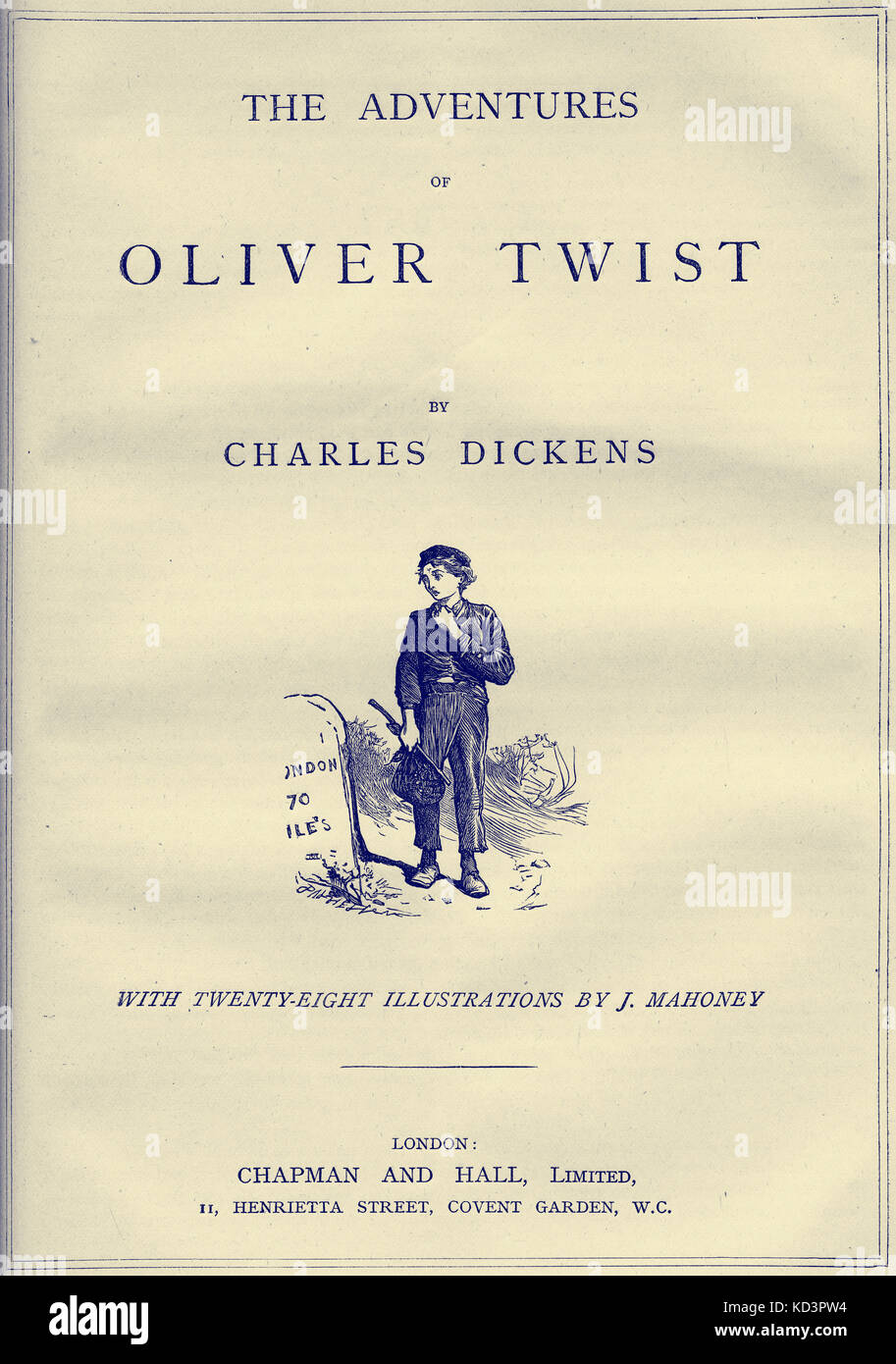 Oliver Twist di Charles Dickens pagina del titolo - romanziere inglese, 7 febbraio 1812 - 9 giugno 1870. Illustrazione di James Mahoney 1810–1879 : Foto Stock