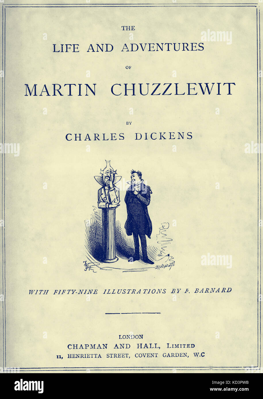 The Life & Adventures of Martin Chuzzlewitt di Charles Dickens pagina del titolo - romanziere inglese, 7 febbraio 1812 - 9 giugno 1870. Illustrazione di Frederick (Fred) Barnard . Londra . Chapman e Hall. Foto Stock
