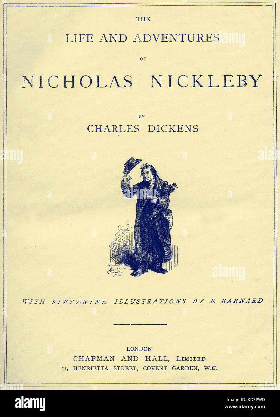The Life & Adventures of Nicholas Nickleby Charles Dickens pagina del titolo - romanziere inglese, 7 febbraio 1812 - 9 giugno 1870. Illustrazione di Frederick (Fred) Barnard . Londra . Chapman e Hall. Foto Stock