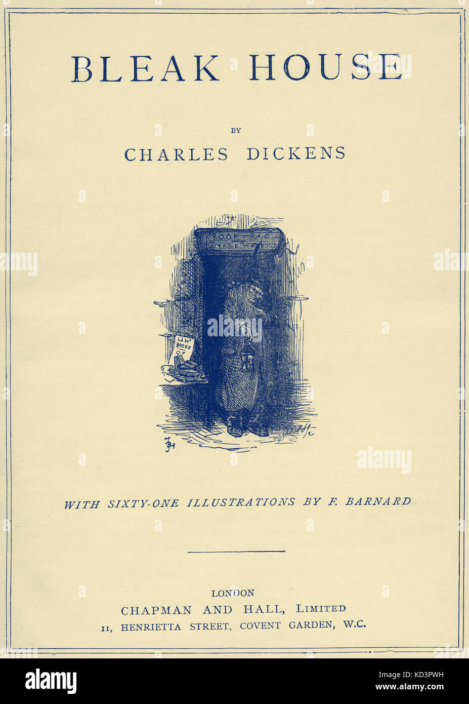 Bleak House di Charles Dickens pagina del titolo - romanziere inglese, 7 Febbraio 1812 - 9 Giugno 1870. Illustrazione di Frederick (Fred) Barnard . Londra . Chapman e Hall. Foto Stock
