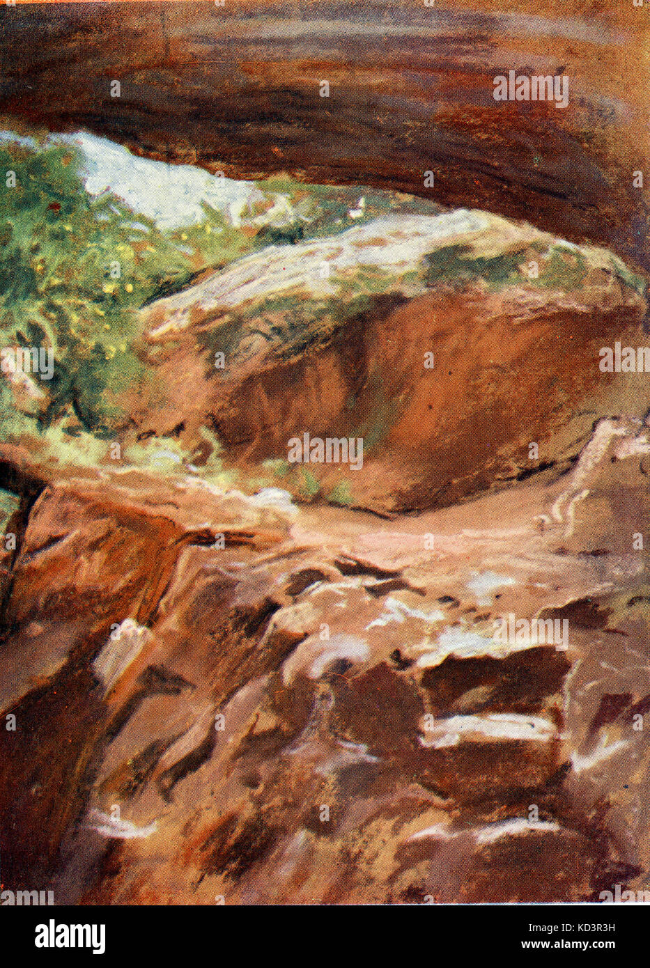 Ingresso alla grotta di Endor, la grotta della strega di Endor c.1910 di Harold Copping. Situato tra la collina di Moreh e il Monte Tabor nella Valle di Jezreel. Saul consultò la strega a Endor prima della sua fatale battaglia a Gilboa. Foto Stock