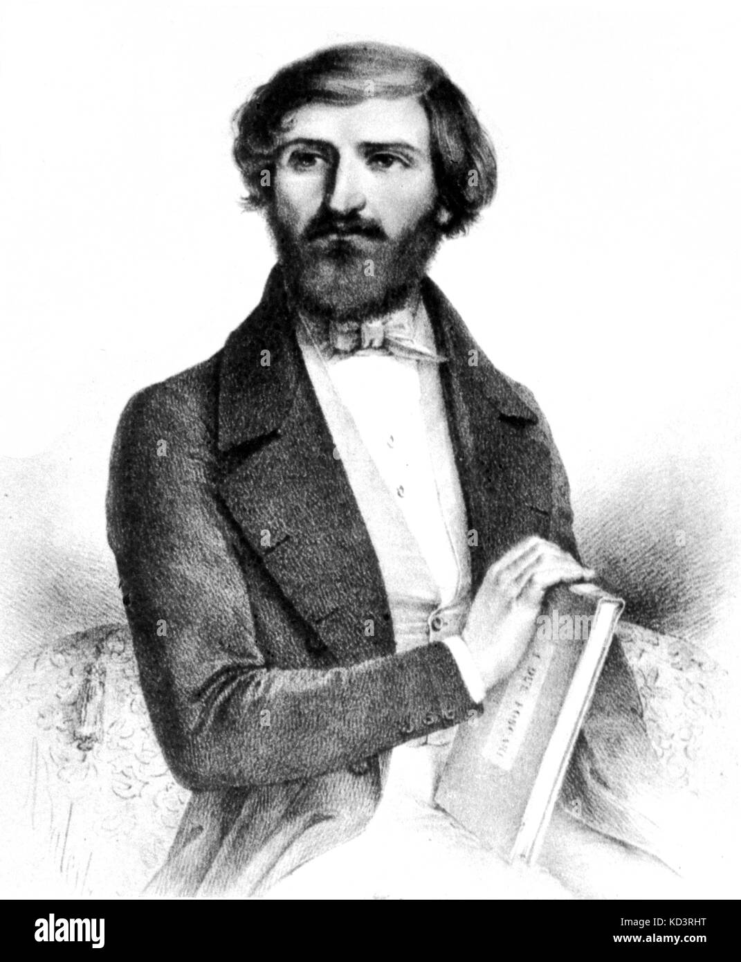Giuseppe Verdi, 1844 da un disegno di balestra. Nella foto con il punteggio di due Foscari. Compositore italiano, 9 o 10 Ottobre 1813 - 27 gennaio 1901. Foto Stock