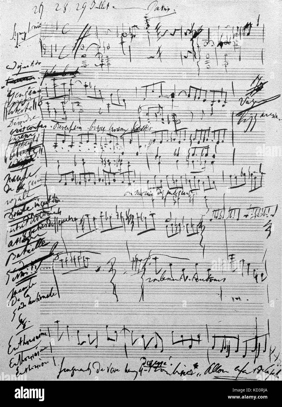 LISZT, Franz - Erste Entwurf (prima bozza) di rivoluzione Sinfonia in Liszt ungherese della grafia pianista e compositore (1811-1886) Foto Stock