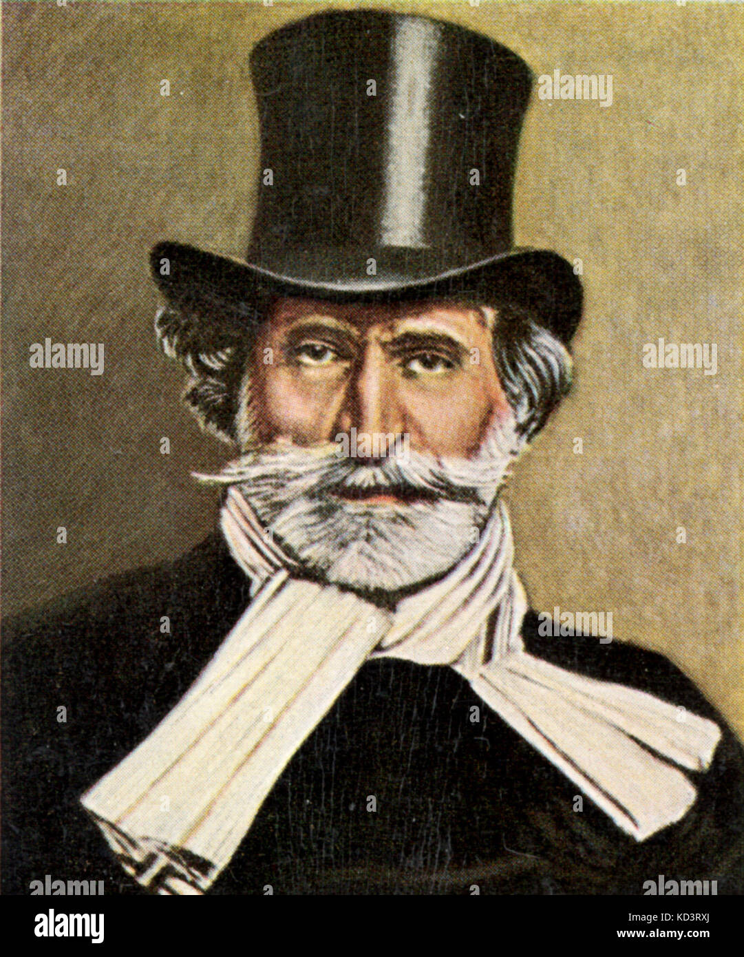 Giuseppe Verdi in top hat basato su un famoso disegno di Boldini nel 1886, dipinto da Michel. Compositore italiano (1813-1901). Foto Stock