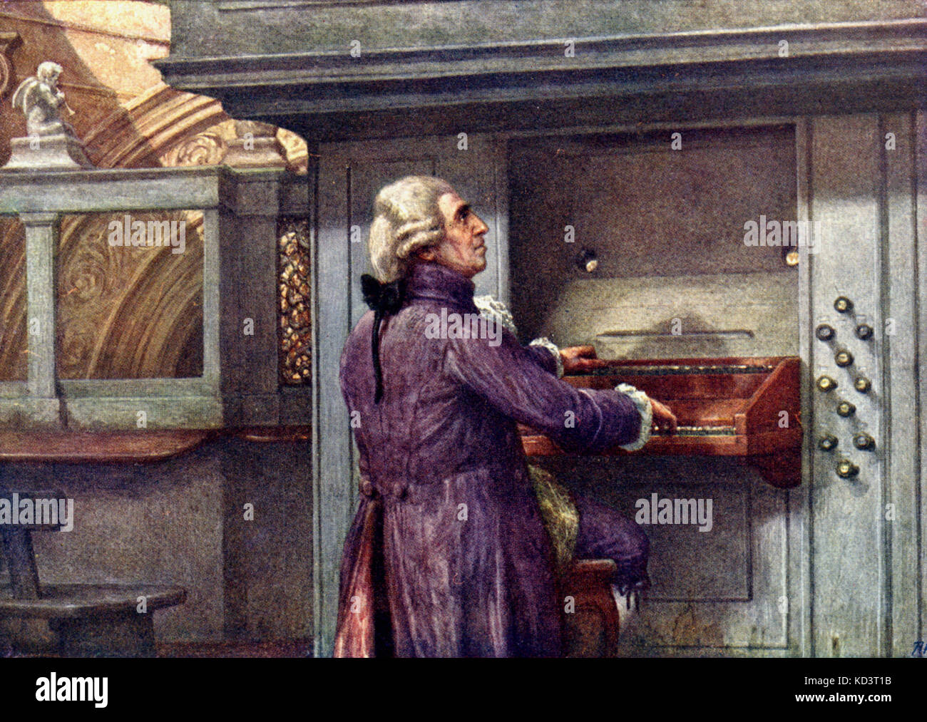 HAYDN Franz Joseph - presso l'organo nella chiesa a Vienna. Franz Joseph Haydn 1732-1809. Il compositore austriaco. Foto Stock