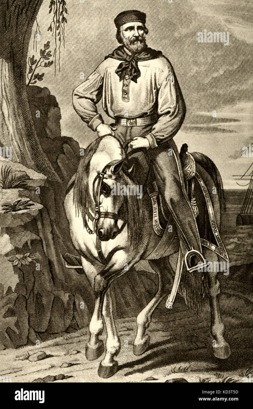 Giuseppe Garibaldi a cavallo patriota italiano, nazionalista e soldato b. 1807 d. 1882 Foto Stock