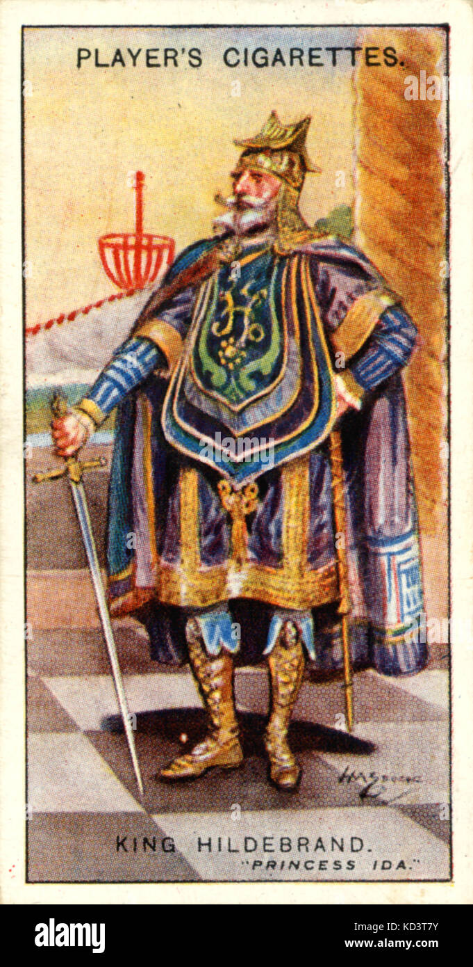GILBERT + SULLIVAN - PRINCESS IDA Re Hildebrand. Prodotto nel 1844. Lettori schede di sigaretta. Foto Stock