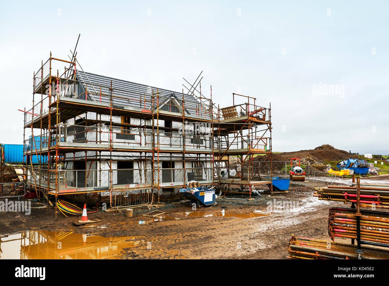 Villa unifamiliare nuova costruzione di casa in costruzione Cantiere, Troon, Ayrshire, in Scozia, Regno Unito Foto Stock