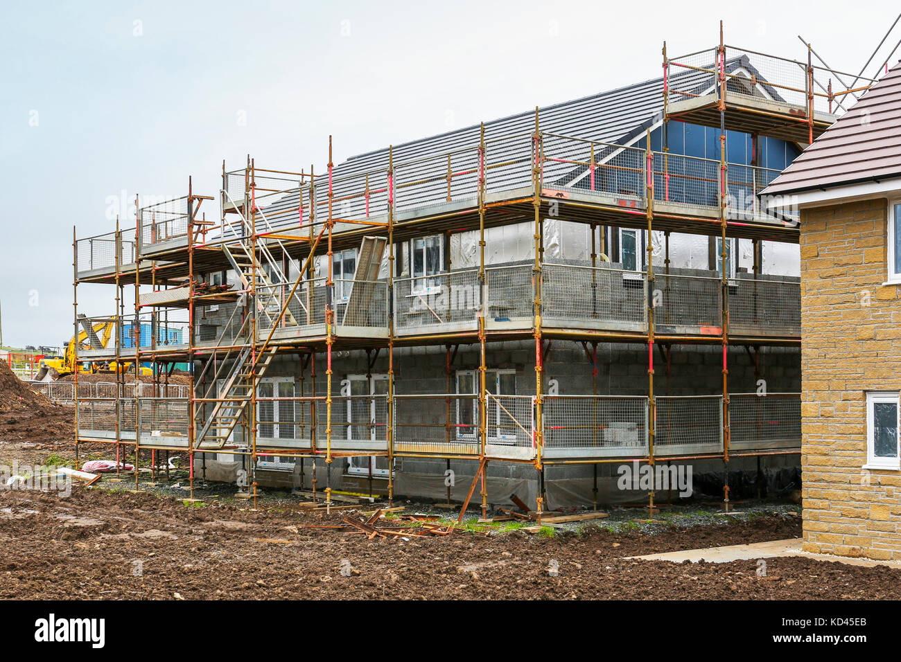 Villa unifamiliare nuova costruzione di casa in costruzione Cantiere, Troon, Ayrshire, in Scozia, Regno Unito Foto Stock