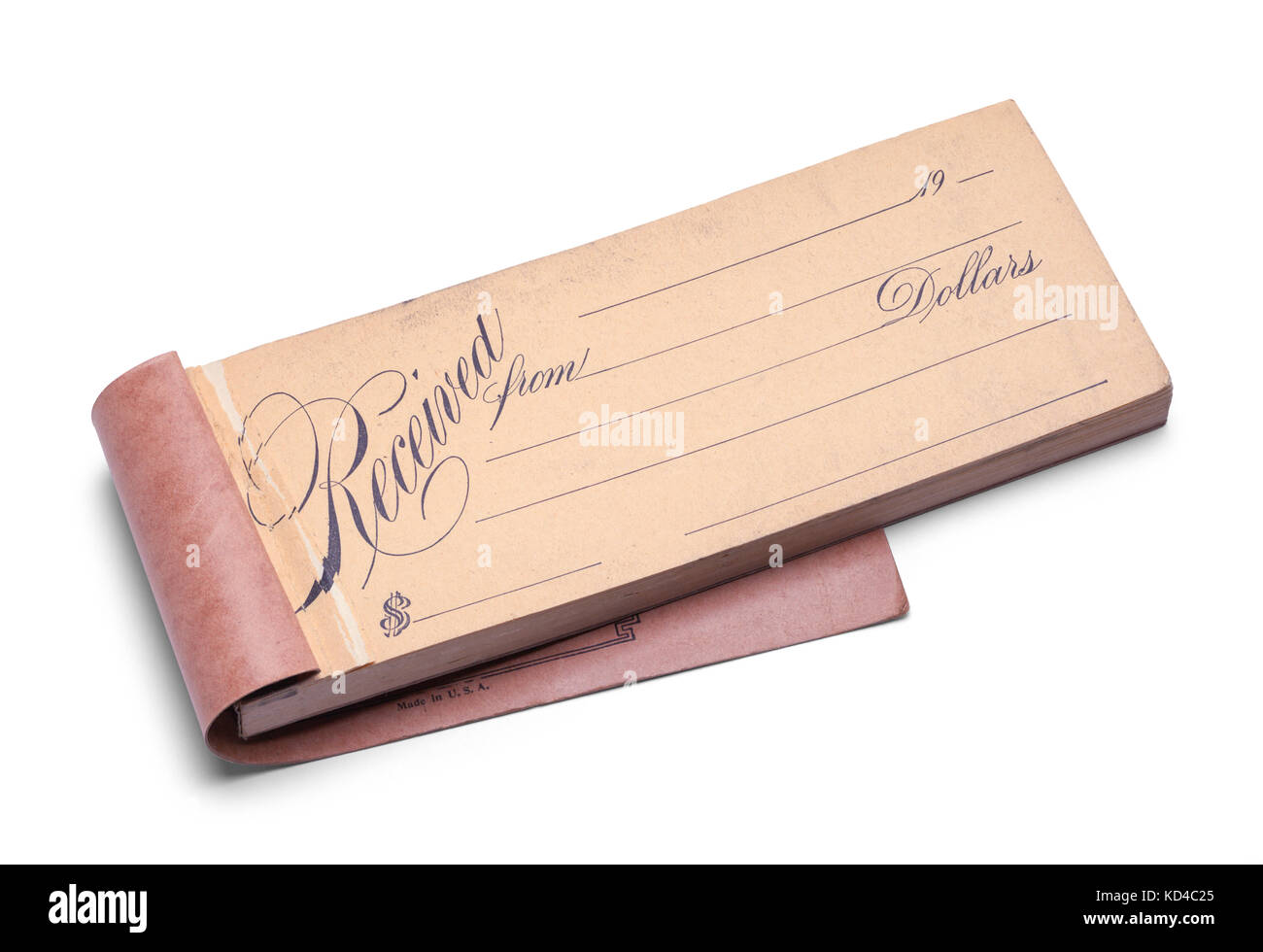Vecchio usato ricezione prenota isolato su uno sfondo bianco. Foto Stock