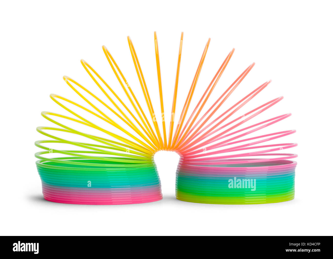 La molla a spirale del giocattolo isolato su uno sfondo bianco. Foto Stock