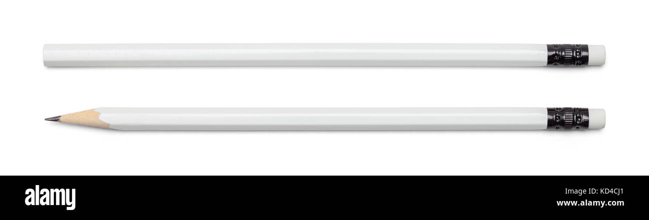 Matita bianca con copia spazio isolato su uno sfondo bianco. Foto Stock