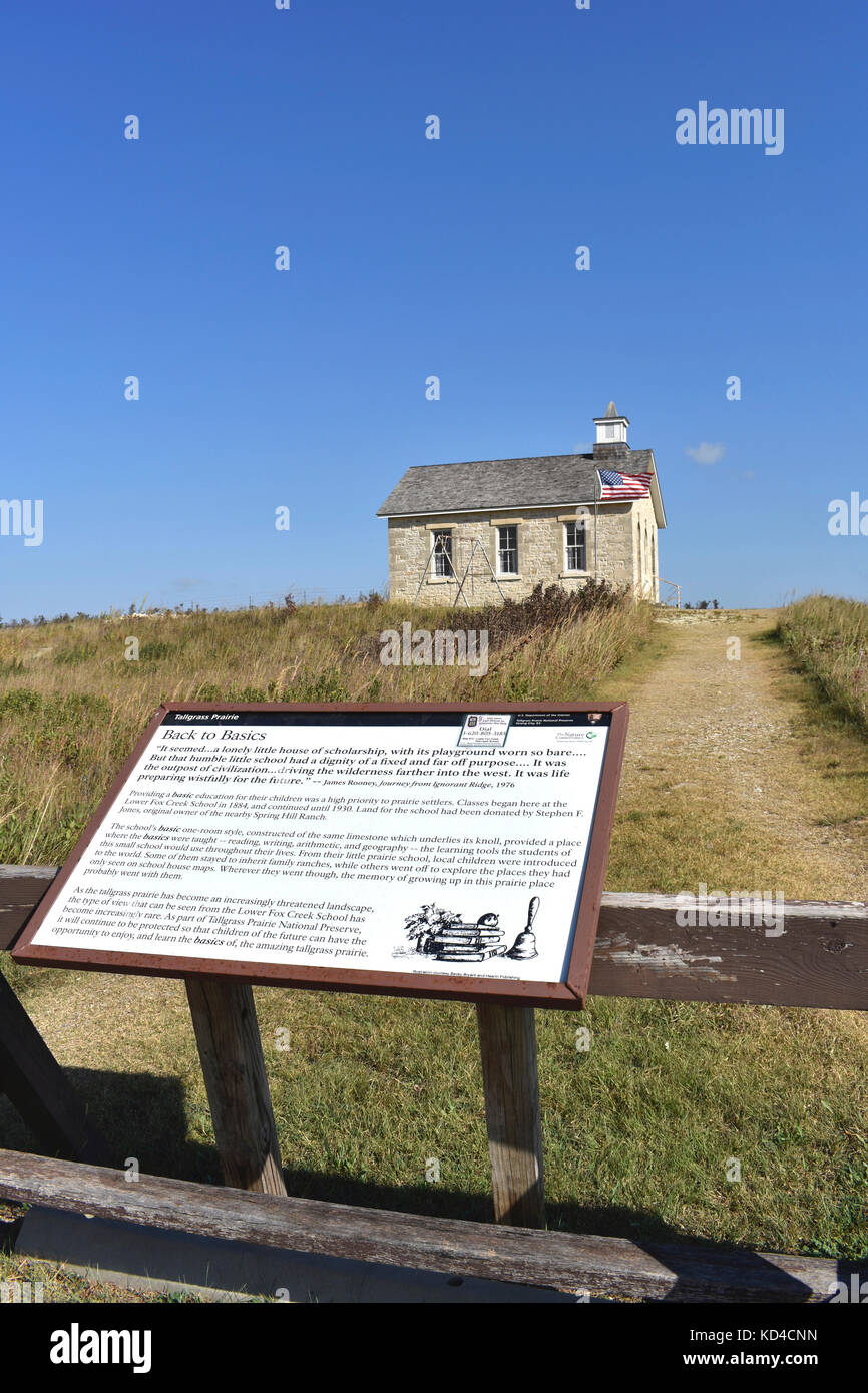Una stanza Schoolhouse - Fox creek School - Flint Hills regione erba alta Prairie National Preserve, Kansas, STATI UNITI D'AMERICA Foto Stock