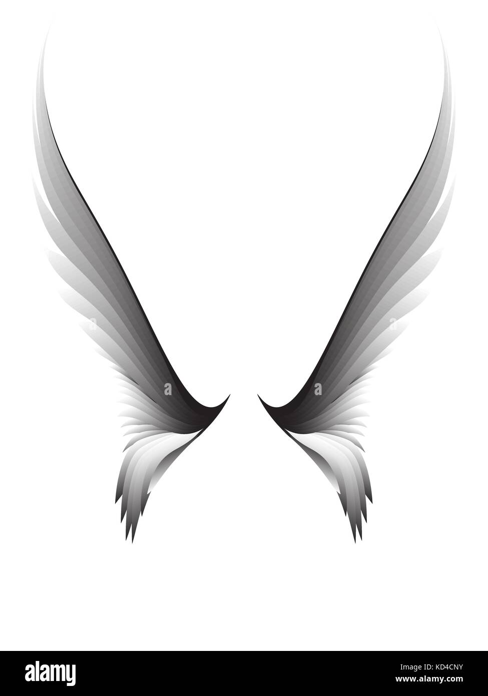 Grigio coppia ali su sfondo bianco, elemento di design Illustrazione Vettoriale