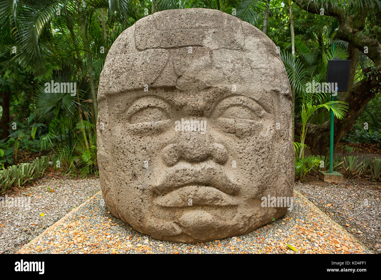 Grande pre-ispanica basalto olmeca testa scolpita in gruppo la venta parco archeologico di villahermosa messico Foto Stock