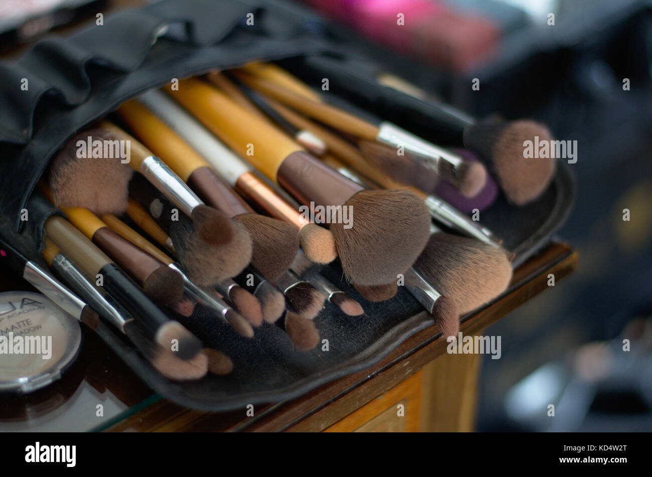 Pila di make-up pennelli Foto Stock