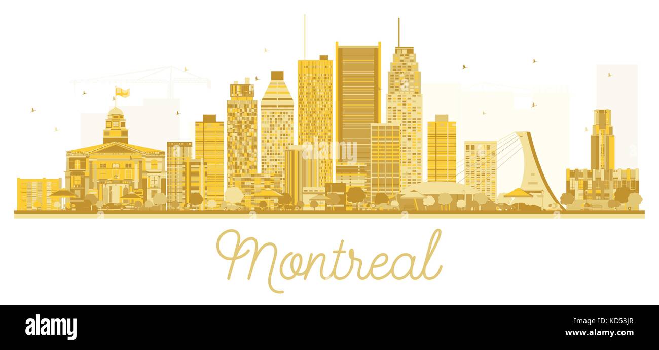 La città di montreal skyline golden silhouette. illustrazione vettoriale. business travel concept. montreal cityscape con punti di riferimento. Illustrazione Vettoriale