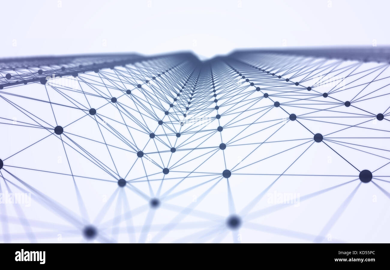3d astratto spazio poligonale sfondo bianco con bassa blu poli il collegamento di punti e linee. infinite mesh che rappresentano connessioni internet in cloud com Foto Stock