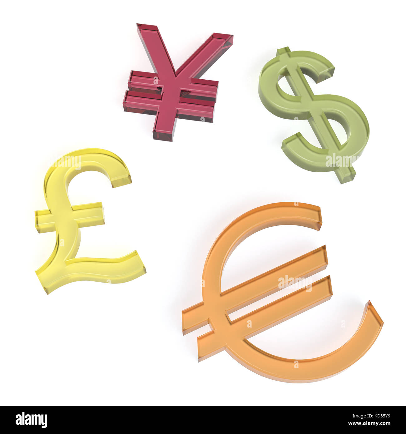 Dolce simboli di valuta su sfondo bianco Foto Stock