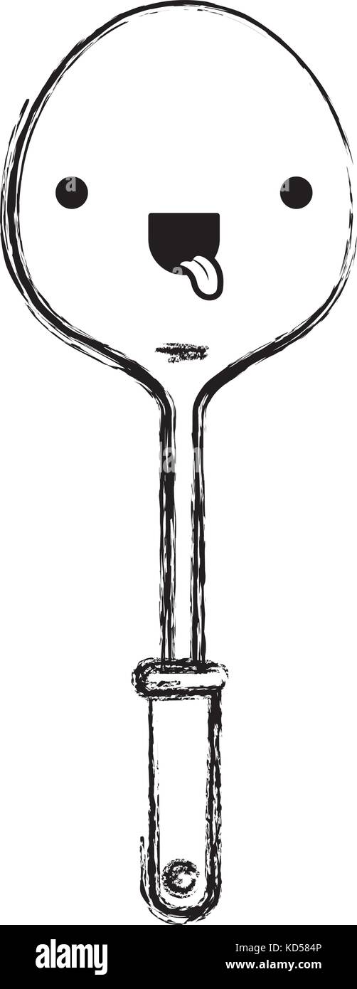 La frittura cucchiaio arnese monocromatico kawaii sfocata silhouette Illustrazione Vettoriale