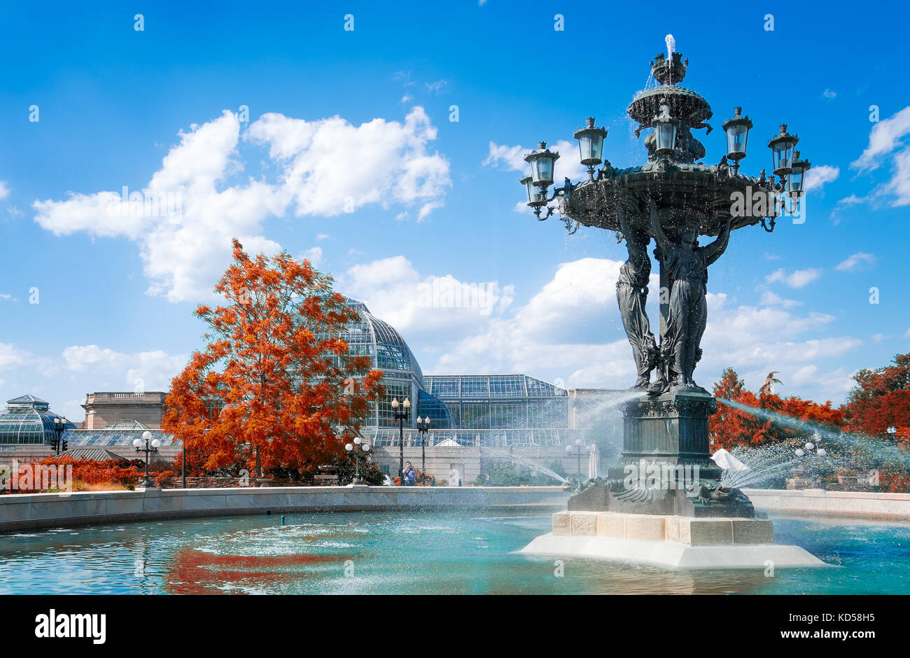 Washington DC Fontana Bartholdi. Caduta delle Foglie luminosa giornata di sole Foto Stock