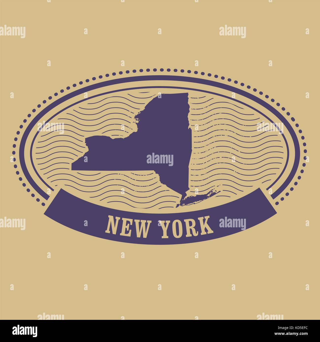 Timbro ovale con lo stato di new york di contorno della mappa Illustrazione Vettoriale
