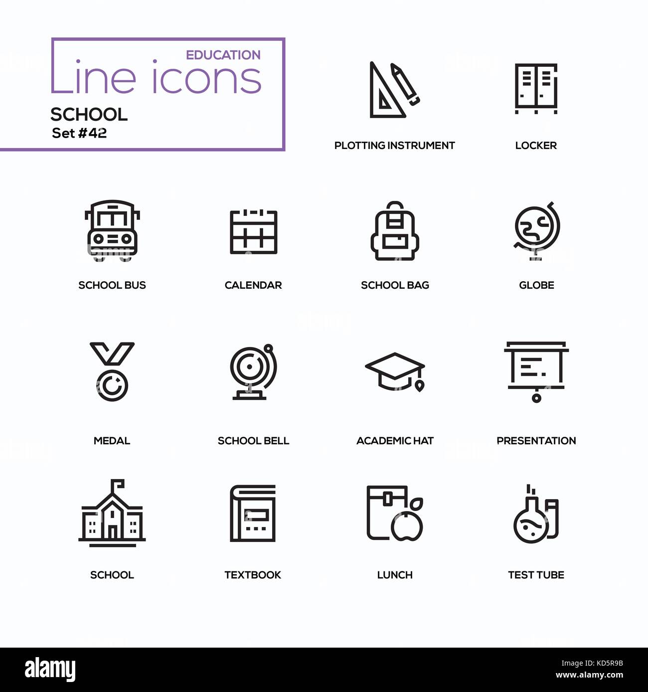 Il concetto di scuola - linea design set di icone Illustrazione Vettoriale