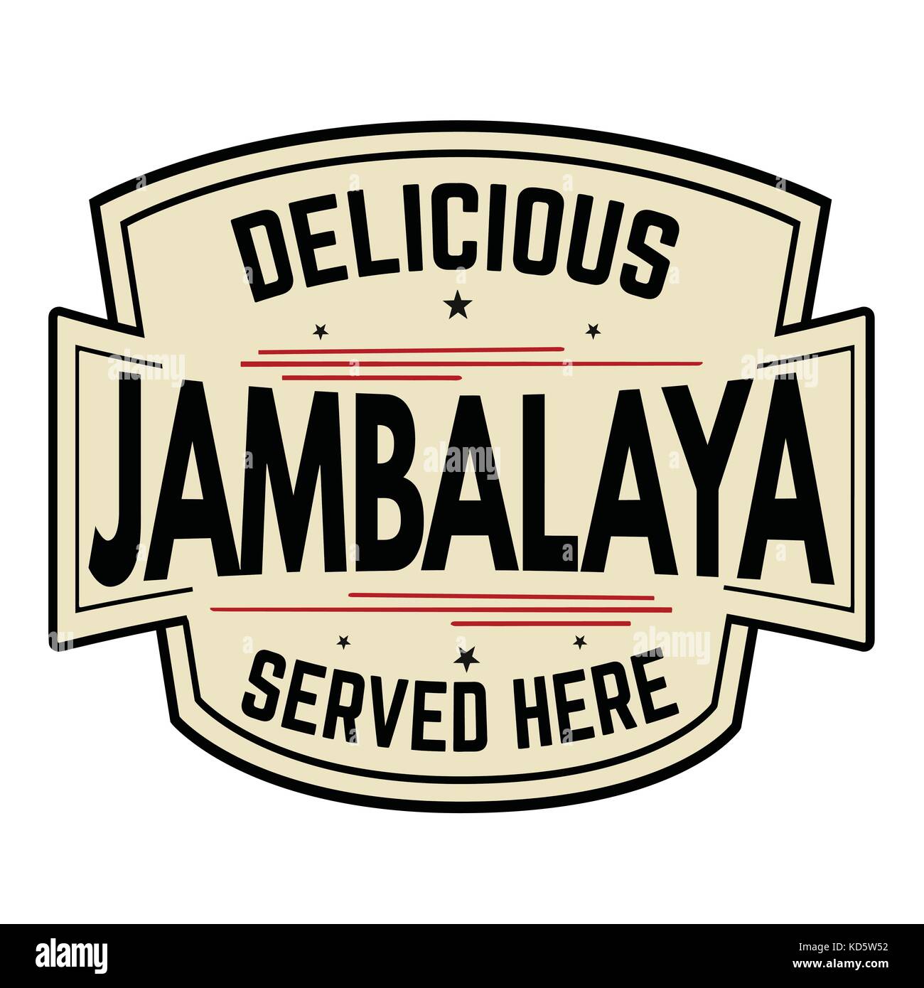 Deliziosa jambalaya etichetta o icona su sfondo bianco, illustrazione vettoriale Illustrazione Vettoriale