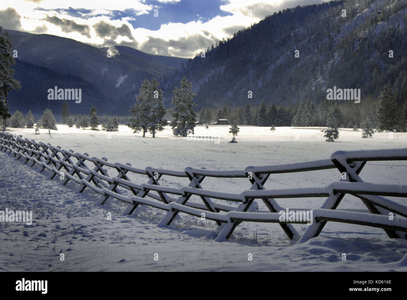 Freddo, mattina blu in dicembre nel Montana Foto Stock