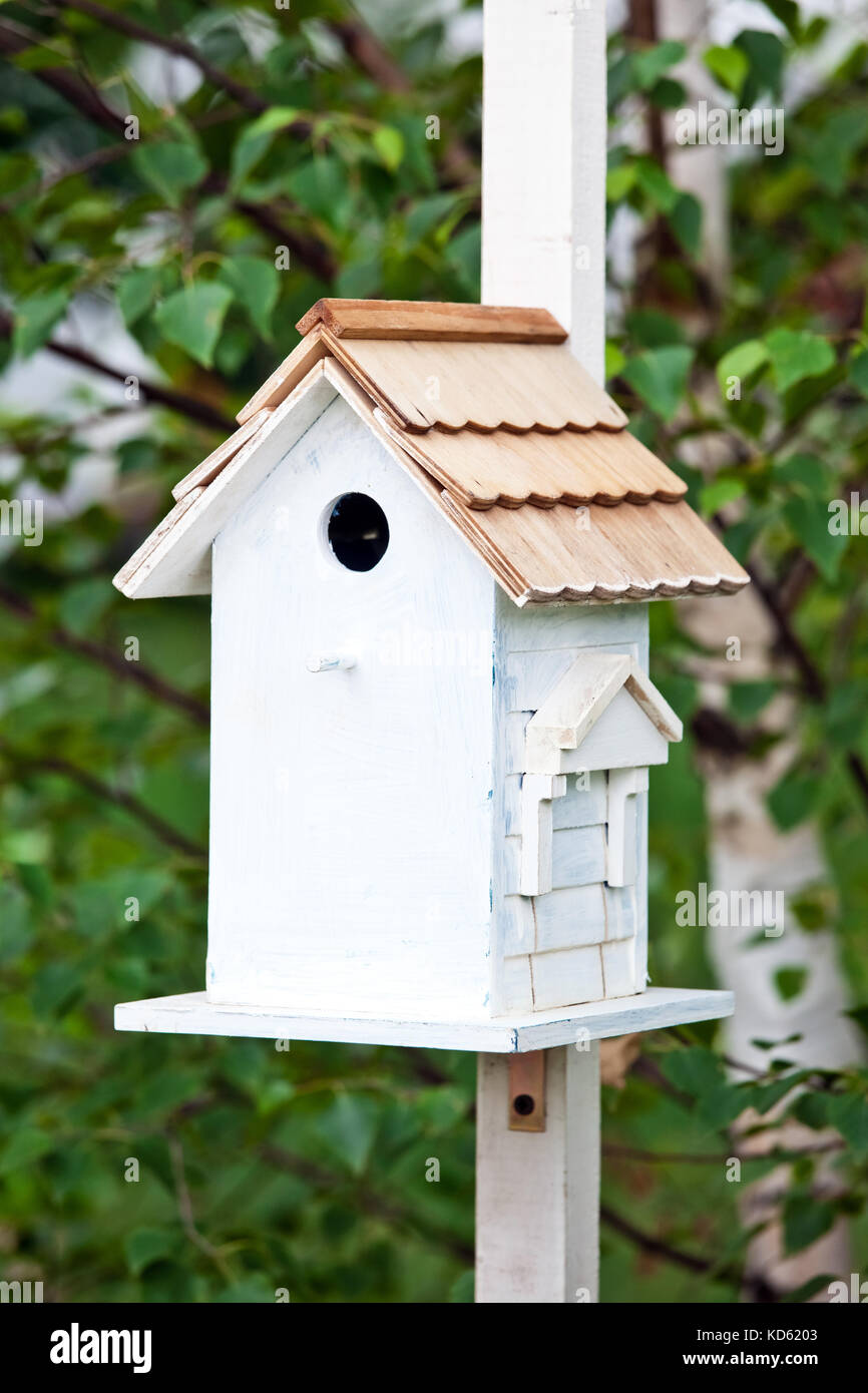 Blue birdhouse sulla struttura ad albero Foto Stock