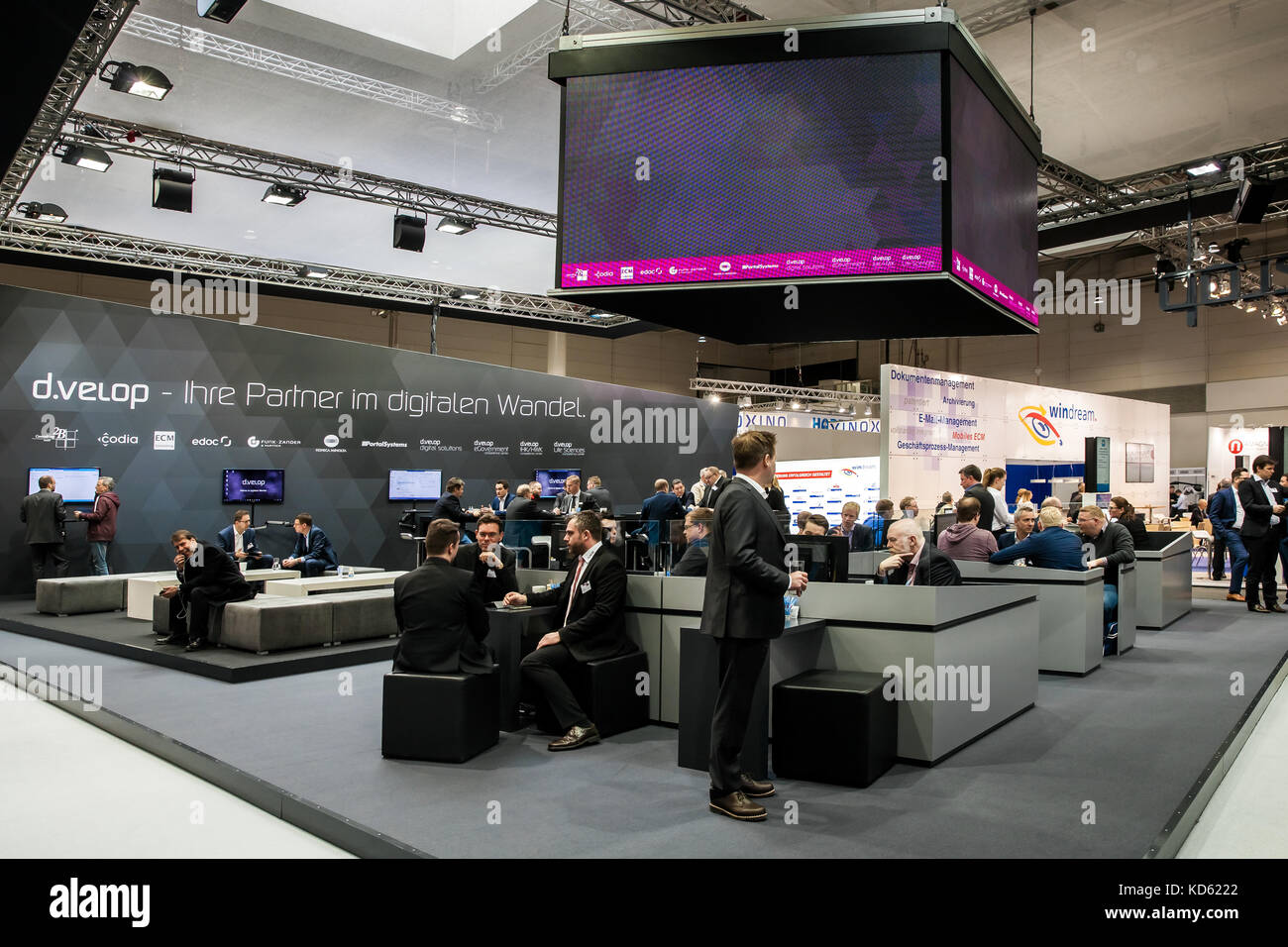 Hannover, Germania - marzo 2017: d.velop azienda stand in fiera Cebit 2017 in Hannover Messe in Germania. Foto Stock