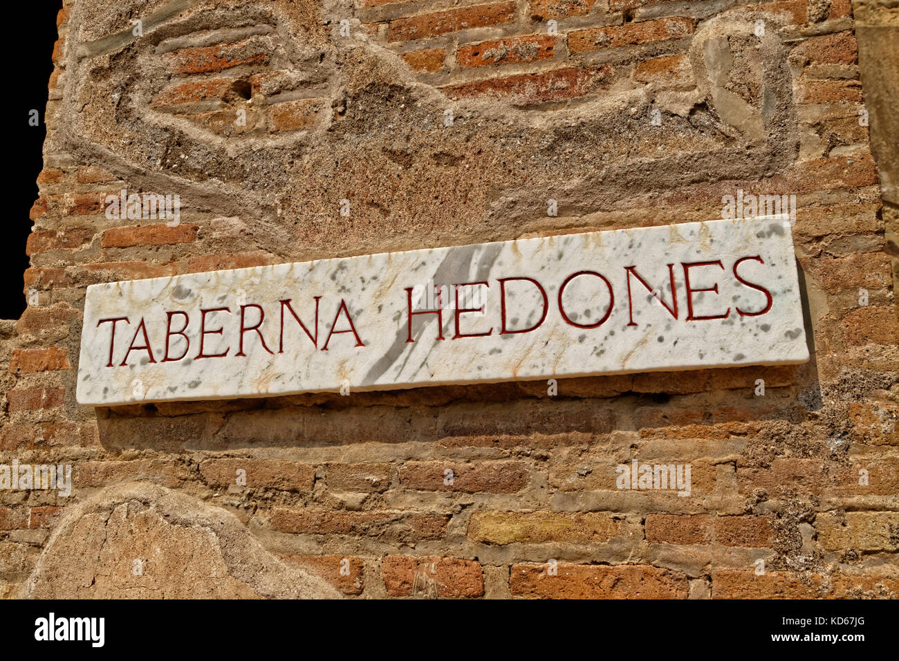 Dettaglio della Taberna Hedones presso le rovine di una città romana di Pompei a Pompei Scavi, vicino napoli, Italia meridionale. Foto Stock