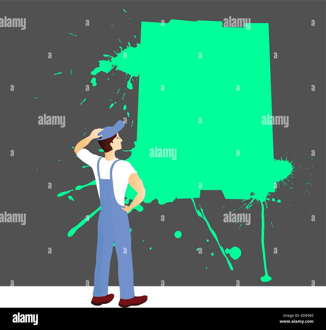 Lavoratore edile con posto sulla parete per il vostro testo Illustrazione Vettoriale