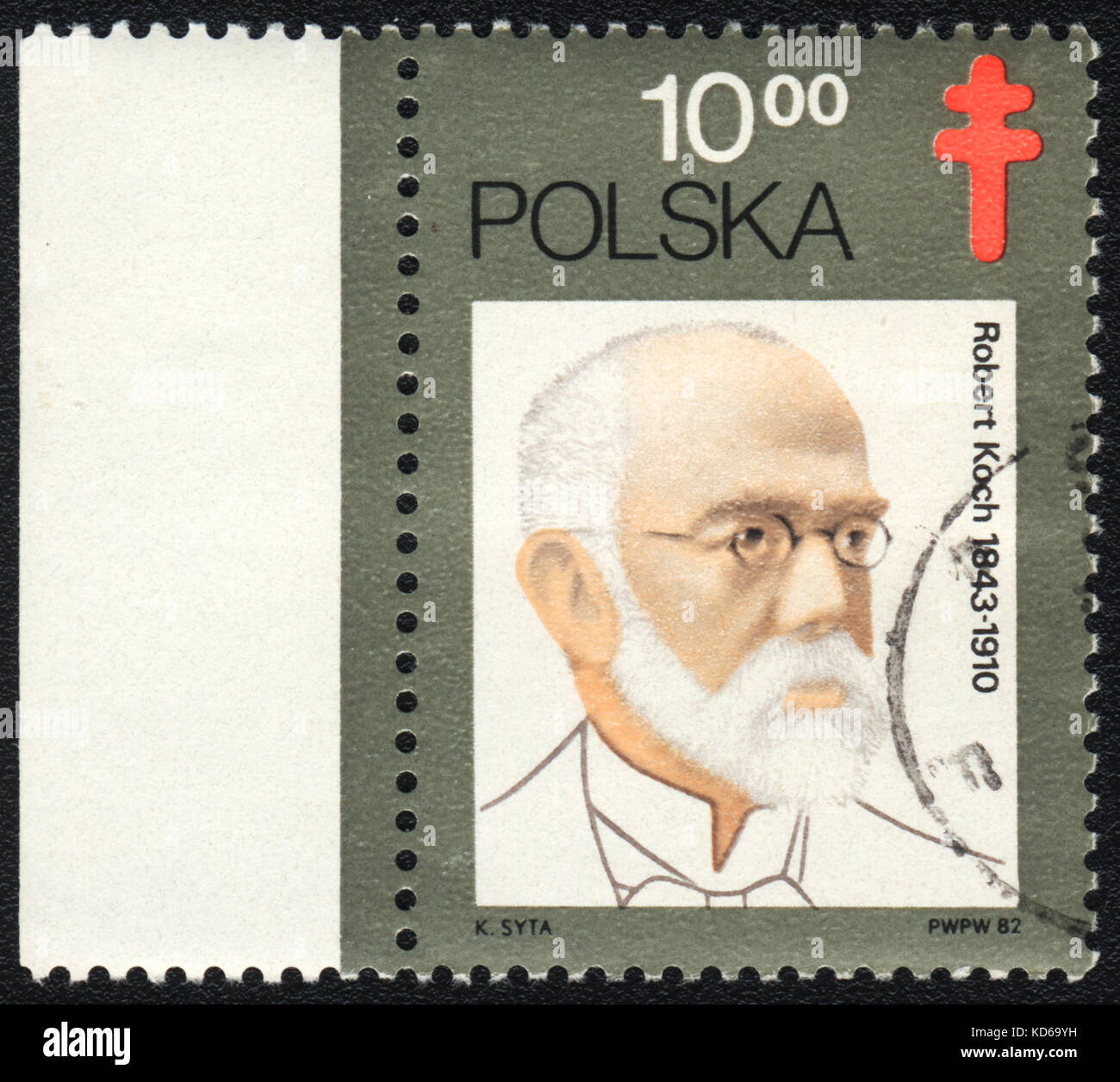 Un francobollo stampato in Polonia mostra Robert Koch, circa 1982 Foto Stock