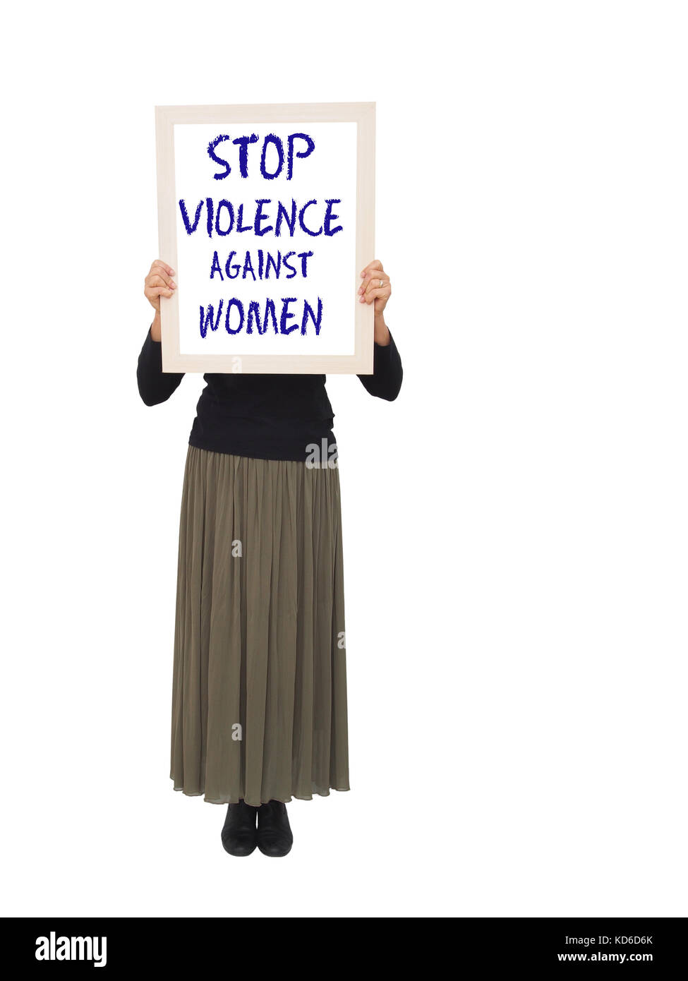 Donna con anti violenza cartellone. Foto Stock