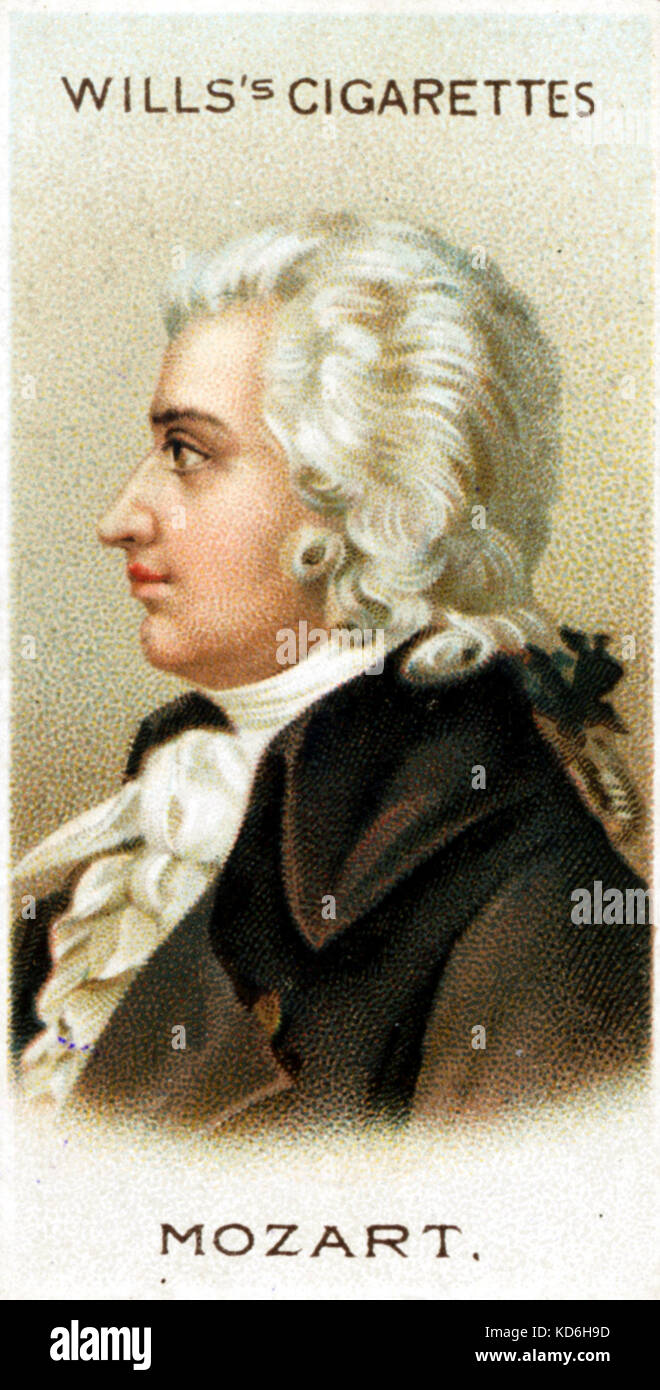 Il compositore austriaco,1756-1791. Wolfgang Amadeus Mozart ritratto su testamenti di sigarette card, pubblicata a Londra. Sigaretta Foto Stock