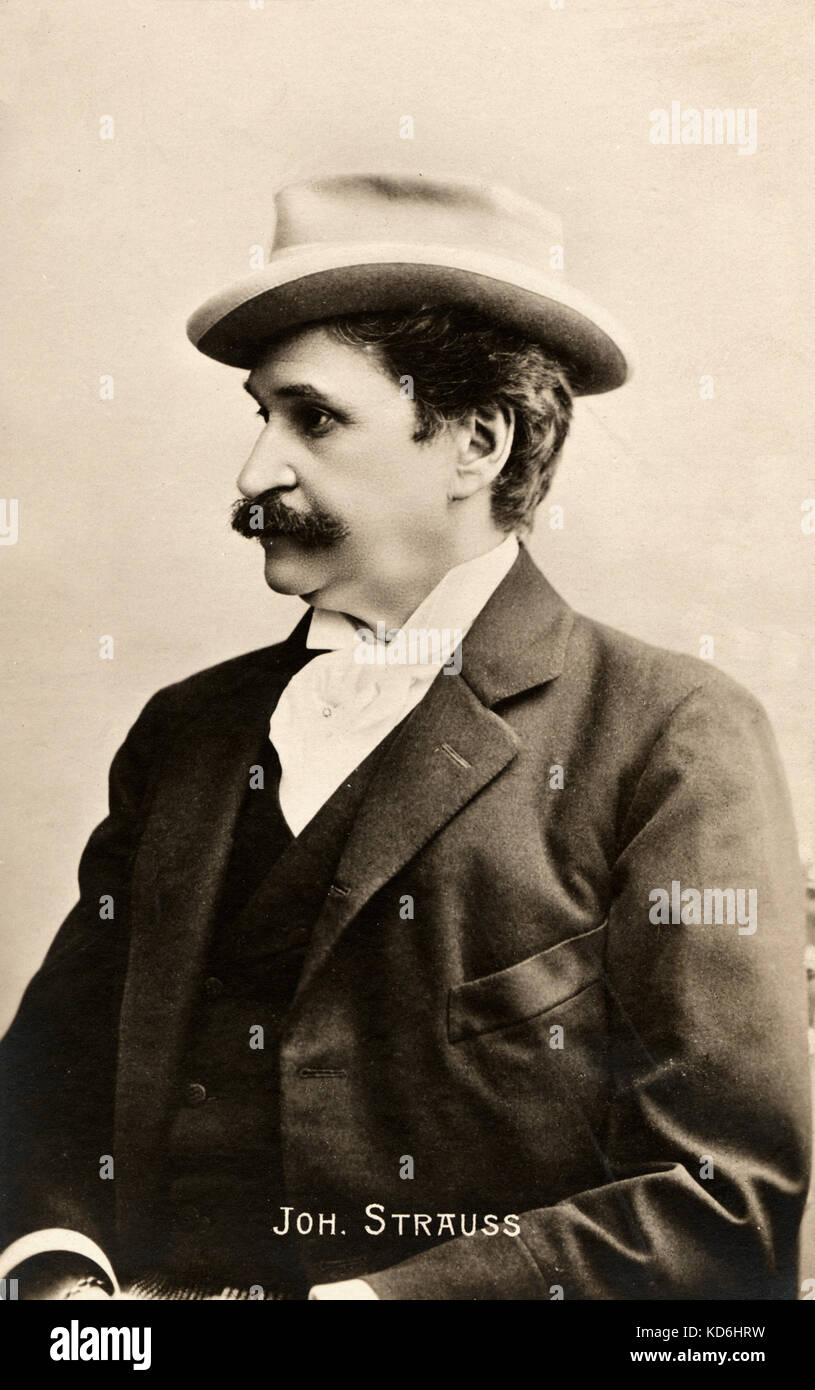 Johann Strauss II indossando un cappello. Ritratto di profilo. Il compositore austriaco, conduttore e violinista 1825-1899 Foto Stock