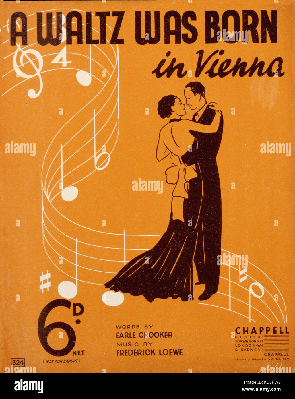 Frederick Loewe la canzone 'un valzer è nato a Vienna". Punteggio ottenuto coprire pubblicato nel 1936. Parole di Earle Crooker. Nato austriaco compositore americano, 1901-1988. Chappell & co. Ltd, Londra. Foto Stock