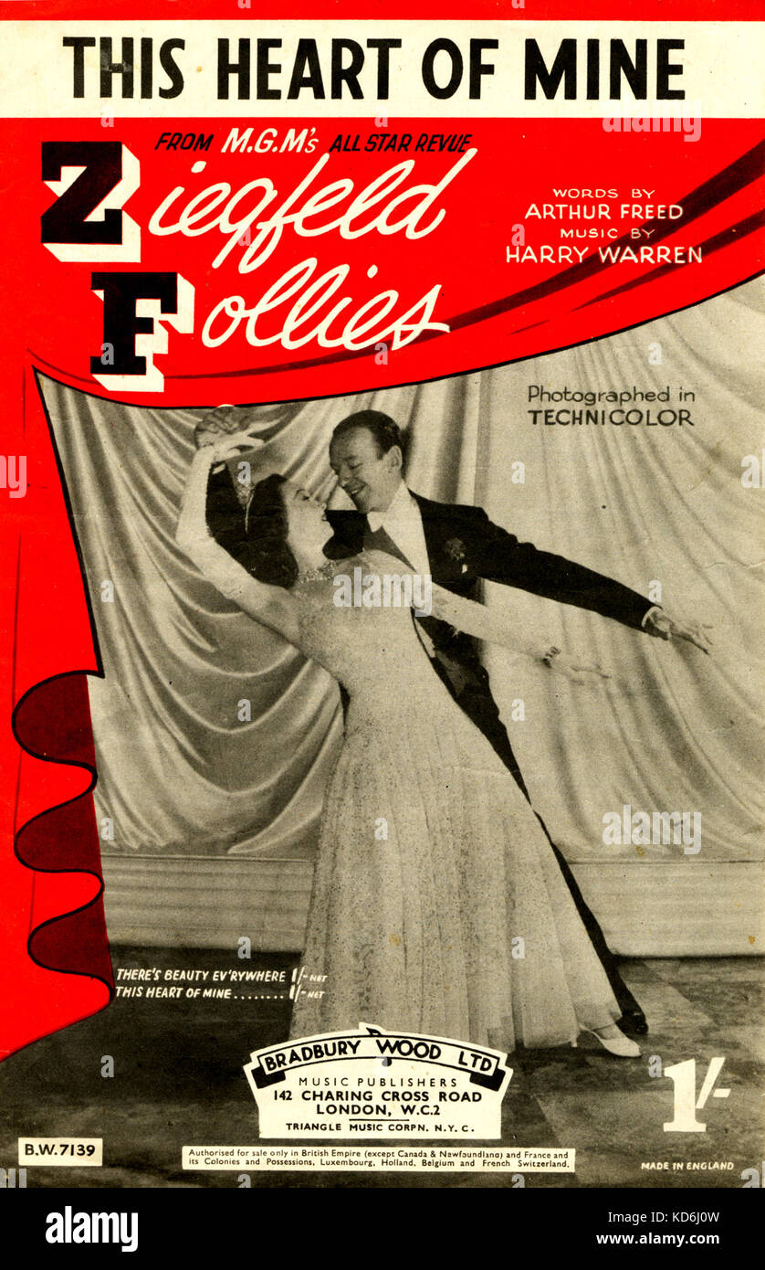 Ziegfeld Follies, pianoforte punteggio per 'questo Cuore di mio'. Musica di Harry Warren, testi di Arthur Freed, 1943. Fred Astaire ballare sul coperchio Bradbury legno Ltd. Charing Cross Road, Londra. Foto Stock