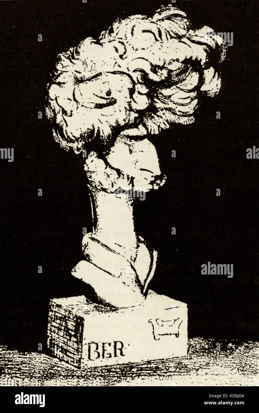Hector Berlioz, caricatura da Dantan. Disegno del busto scolpito. Il compositore francese, 1803-1869. Foto Stock