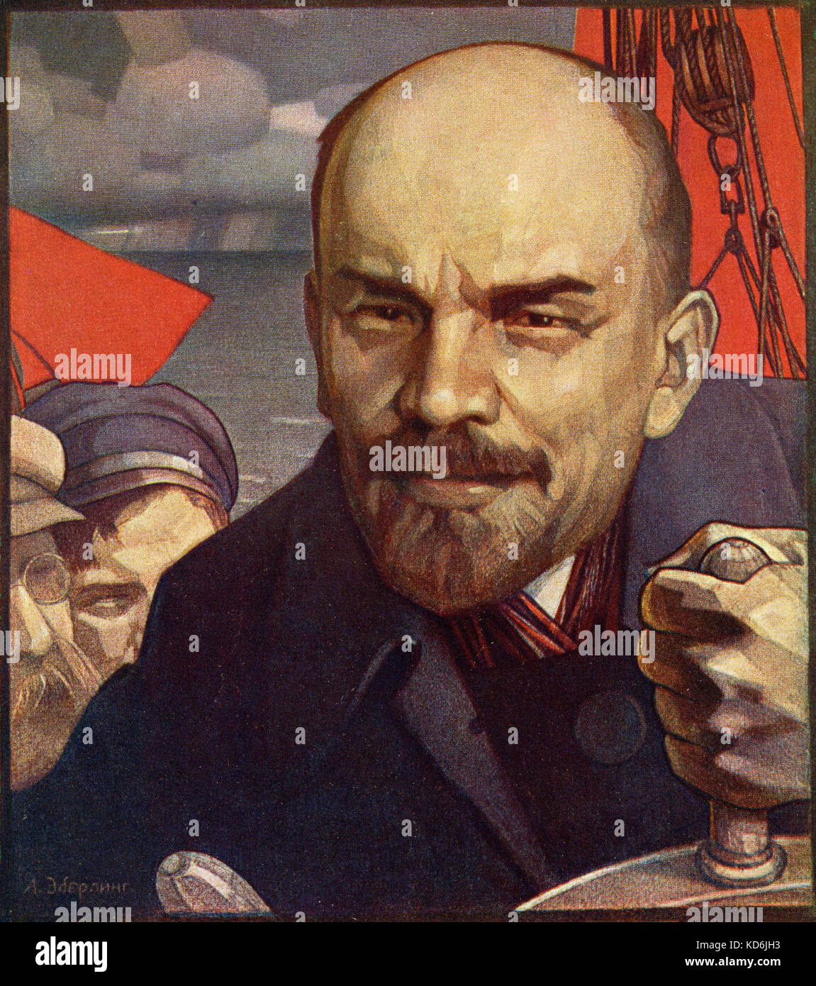 Vladimir Ilyich Lenin, leader russo di socialdemocratici, 1870-1924. Pittura idealizzata in stile sovietico, da A. Eberling. Cartolina. Foto Stock
