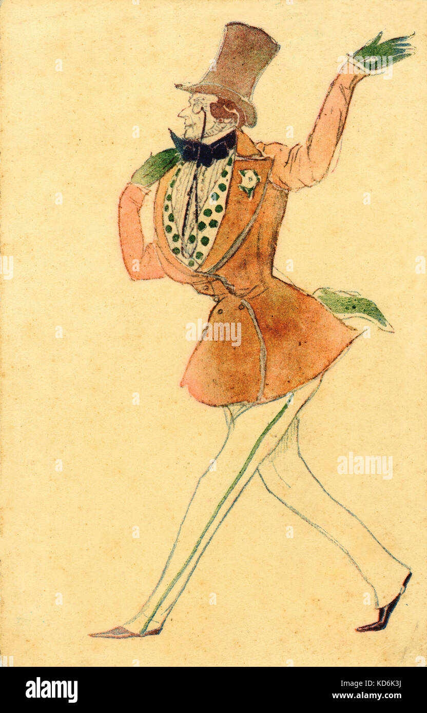 'Schumann il carnevale (Pantalon)', costumi da Leon Bakst, per balletto dopo di Schumann 'Le Carnaval' (suite di pianoforte sulle note A.S.C.H.), orchestrato da Glazunov e altri, con la coreografia di Fokine. Prima ebbe luogo a San Pietroburgo, Pavlov Hall, 1910. Il decor dalla Bakst. Commedia dell' arte. Compositore Tedesco, 1810-1856. Foto Stock