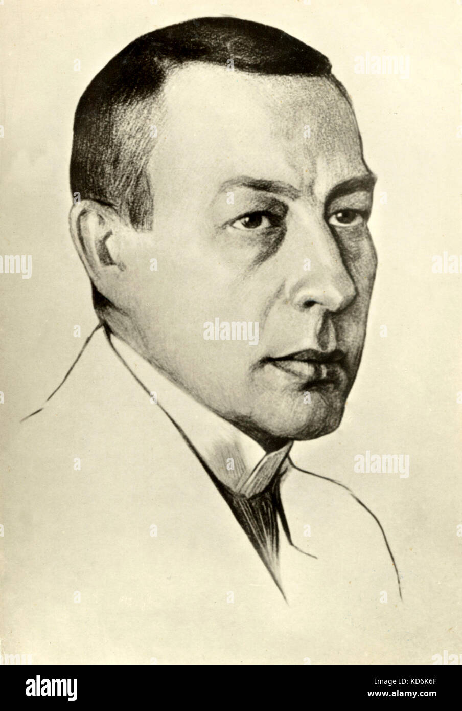 Sergei Rachmaninov come giovane uomo in Russia - Disegno Di artista sconosciuto . Cartolina russo Foto Stock