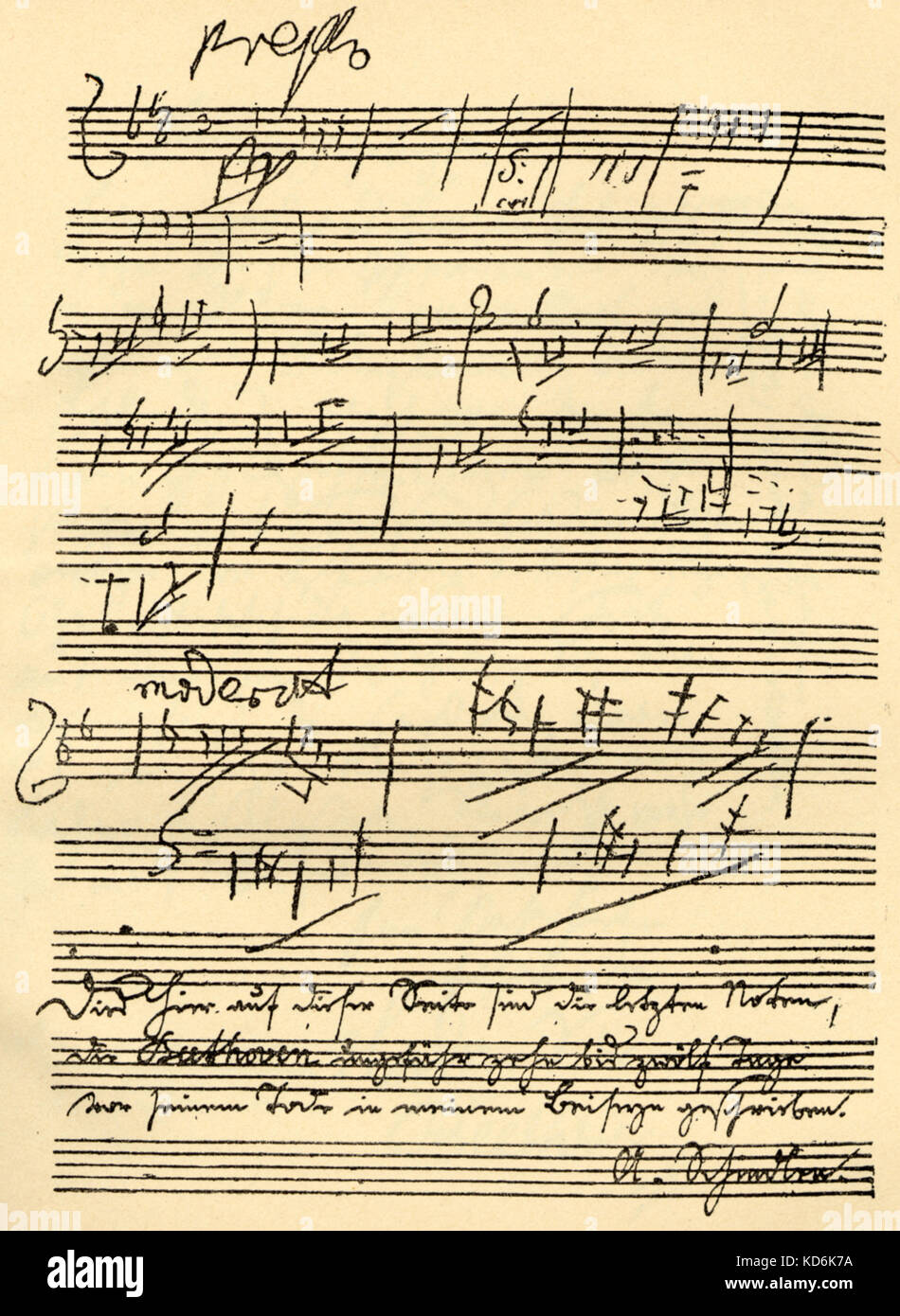 Di Beethoven, ultimo note musicali nel proprio la scrittura a mano. Compositore ScoreGerman, 1770-1827. Foto Stock