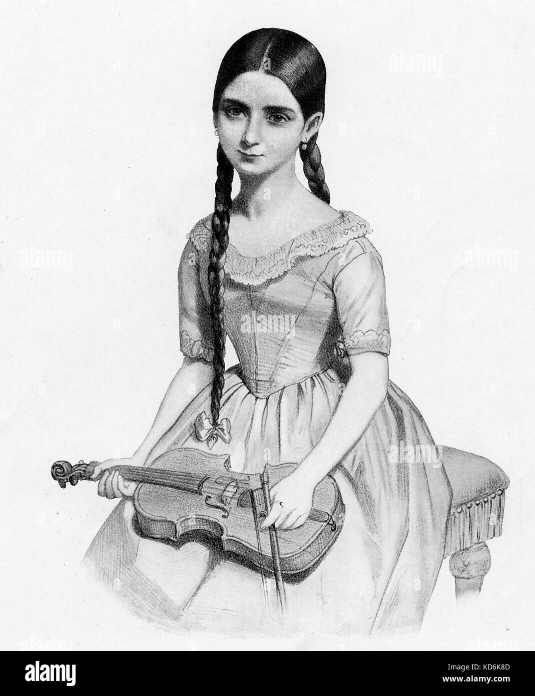 Teresa Milanollo disegno del giovane virtuoso. Il violinista italiano 1827 - 1904. Foto Stock