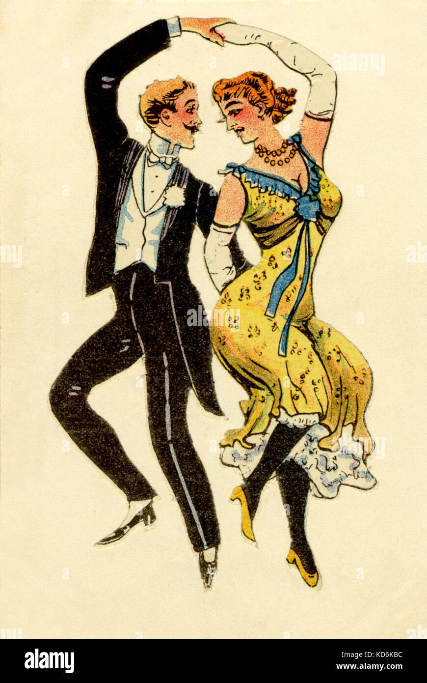 Coppia danzante, inizio 1900 s. - Uomo in tuta con code e white bow tie . Abito da sera. Foto Stock