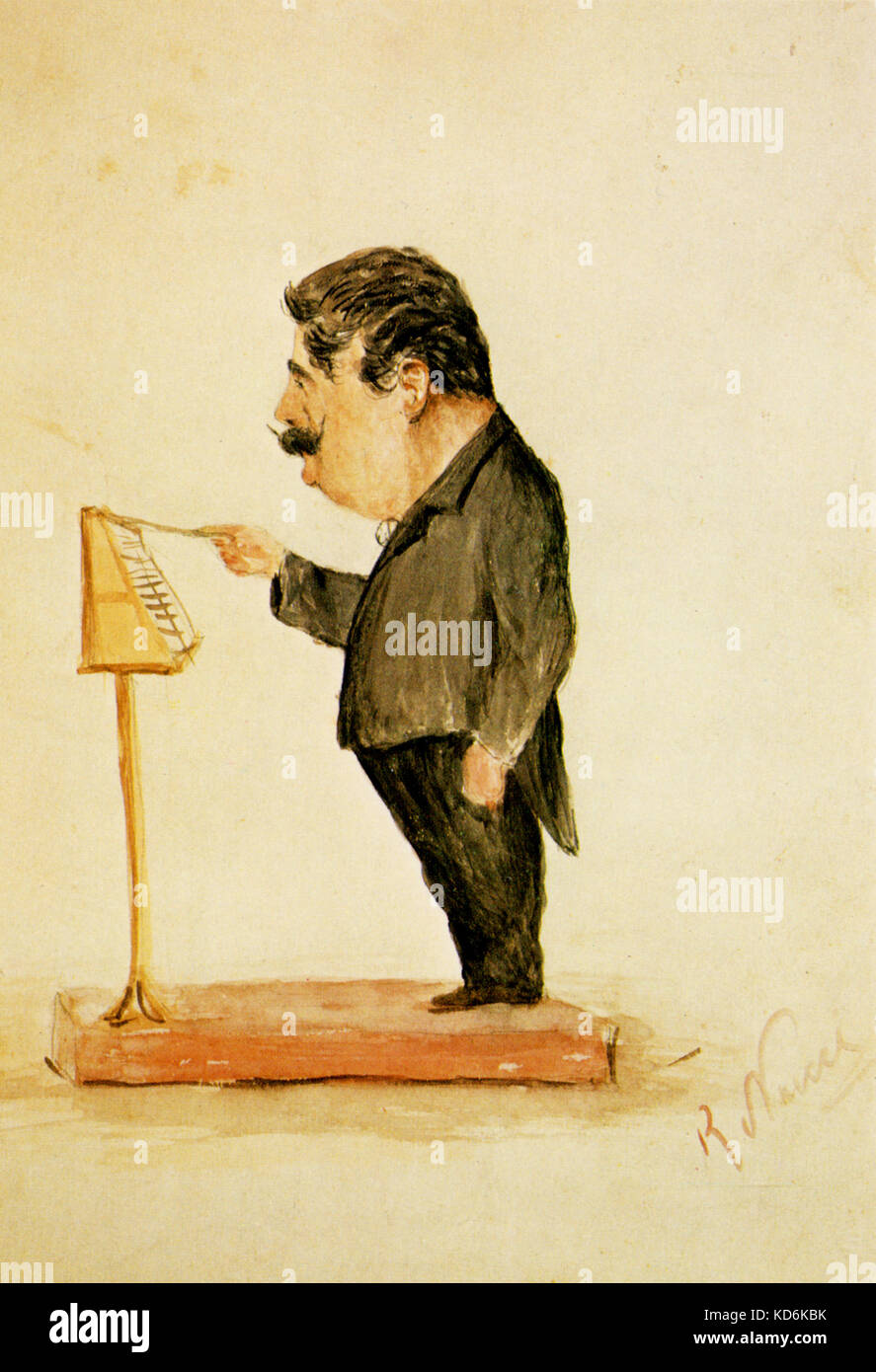 Ruggiero Leoncavallo conduzione da R. Nuicci. Acquerello. Compositore italiano, 1858-1919. Foto Stock