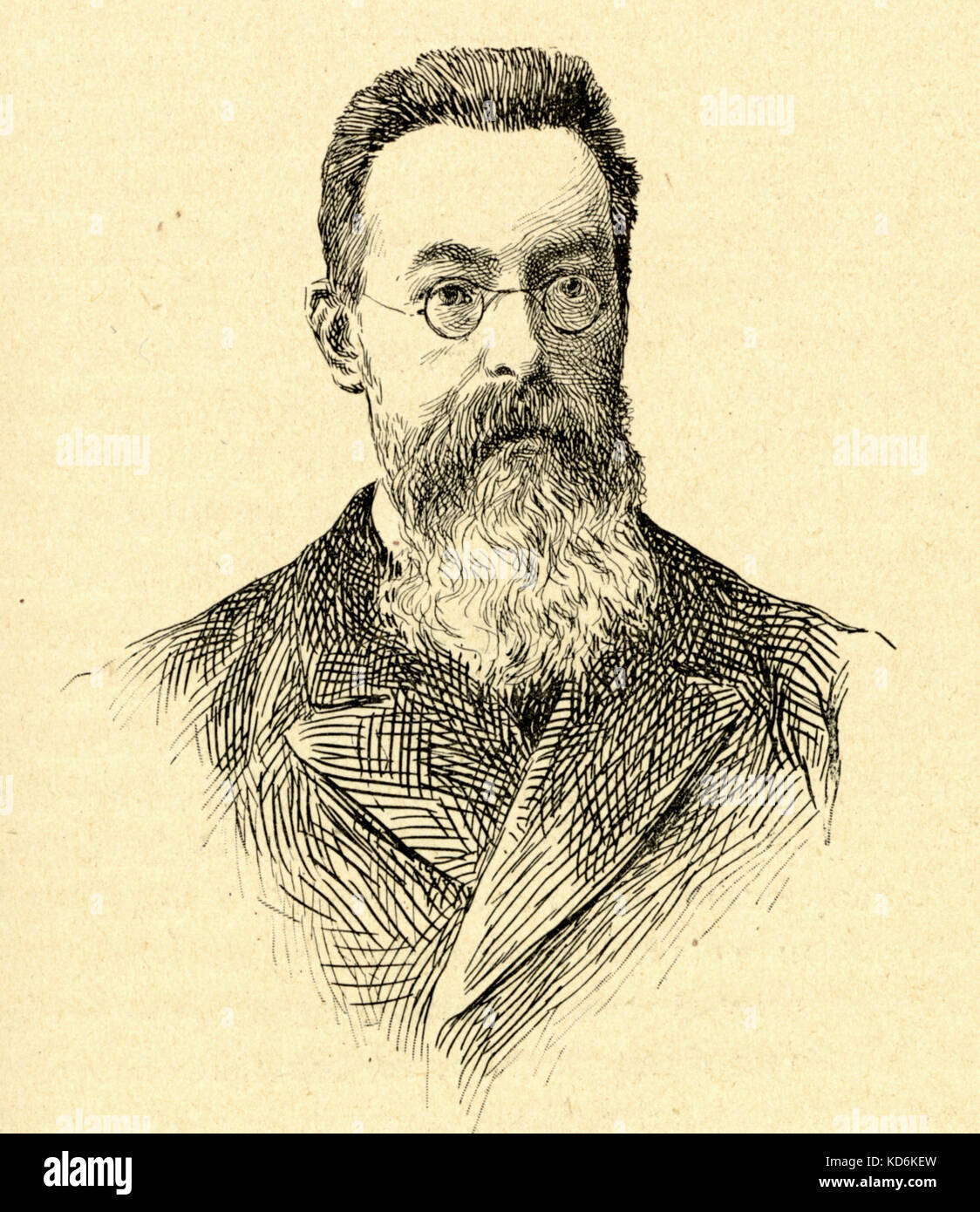 Nikolay Andreievich Rimsky Korsakov a. Ritratto. Il compositore russo, 18 marzo 1844 - 21 giugno 1908. Disegno della linea. Foto Stock